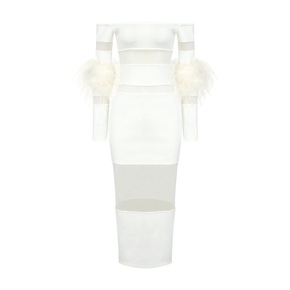 Selmori Cosette Off Shoulder Midi Dress White