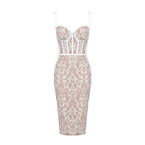 Selmori Thalia Lace Corset Midi Dress White