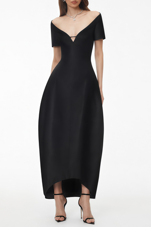 Séléné Deep V Short Sleeve Bandage Midi Dress