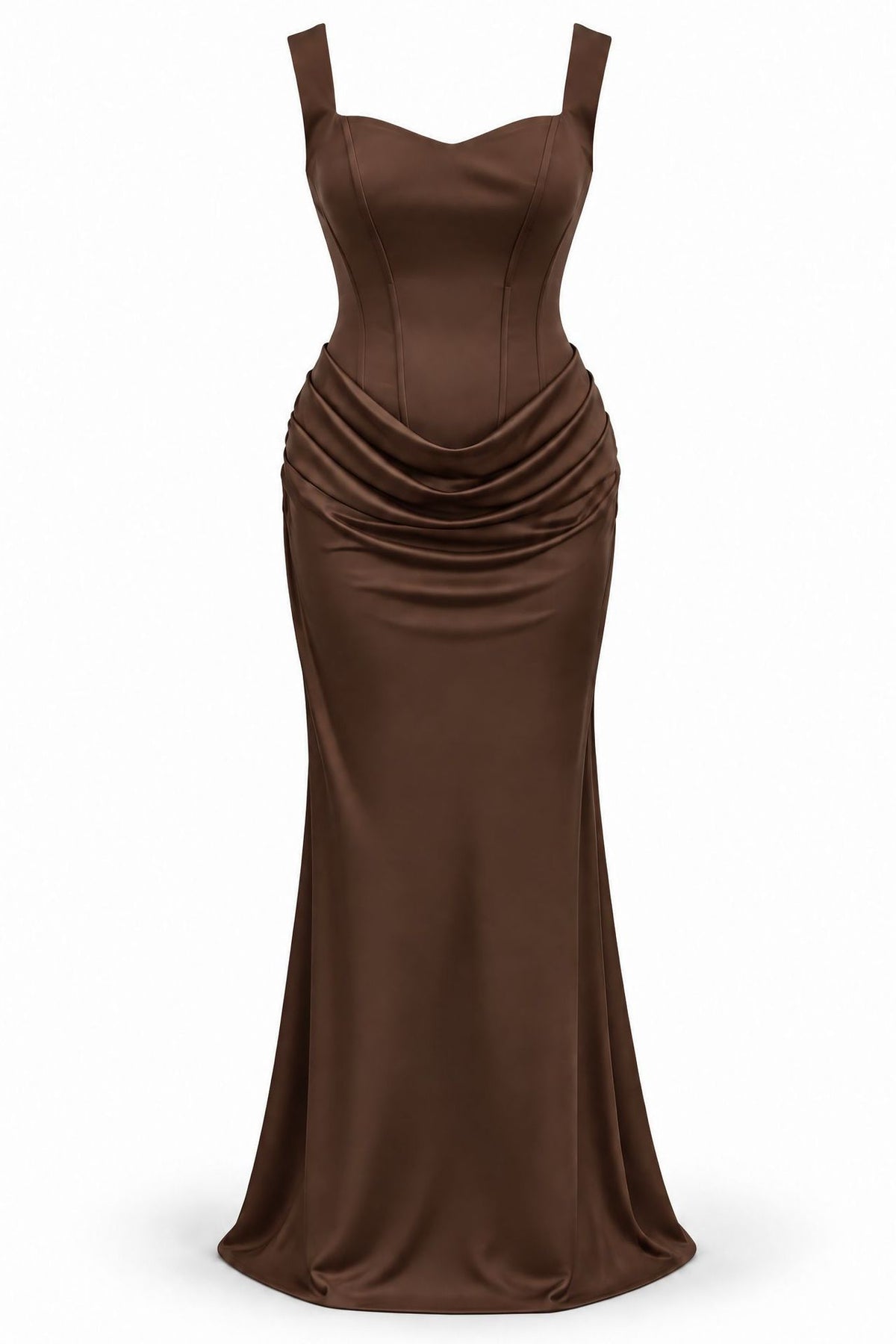 Hortense Plus Size Ruched Corset Maxi Dress - Brown_-_selmori.com_-_03