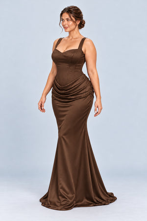 Hortense Plus Size Ruched Corset Maxi Dress - Brown_-_selmori.com_-_05
