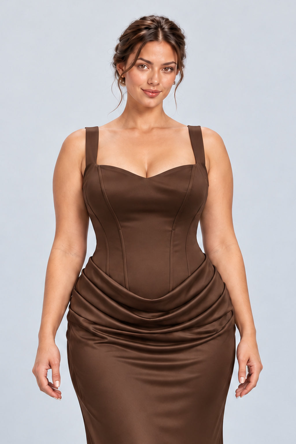 Hortense Plus Size Ruched Corset Maxi Dress - Brown_-_selmori.com_-_07
