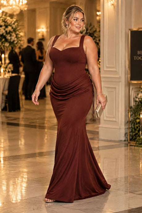 Hortense Plus Size Ruched Corset Maxi Dress - Red_-_selmori.com_-_18