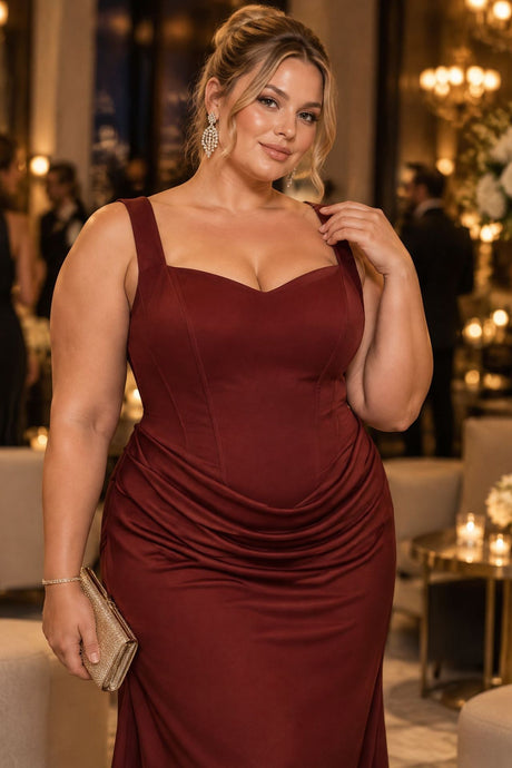 Hortense Plus Size Ruched Corset Maxi Dress - Red_-_selmori.com_-_20