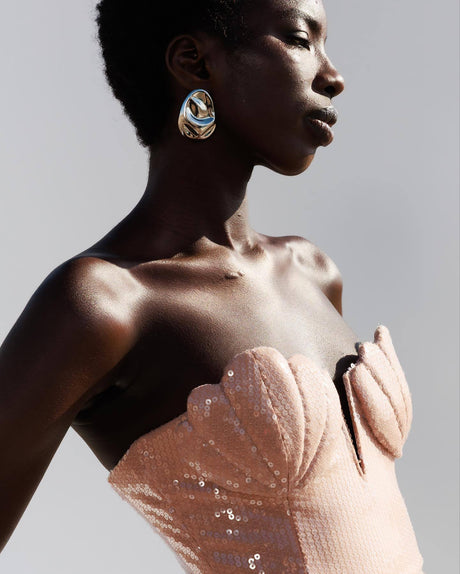 Hymne Blush Pink Sequin Strapless Evening Gown