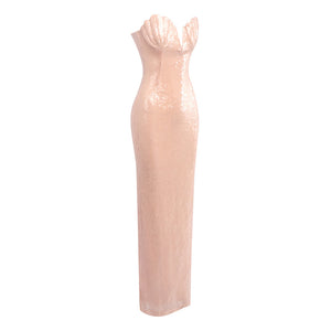Hymne Blush Pink Sequin Strapless Evening Gown