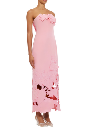 Talisman Pink Strapless Floral Embroidered Maxi Dress