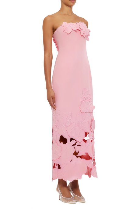 Talisman Pink Strapless Floral Embroidered Maxi Dress