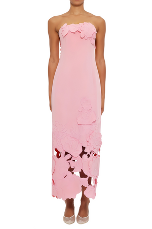 Talisman Pink Strapless Floral Embroidered Maxi Dress