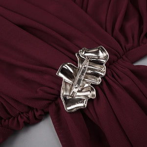 Instinct One Shoulder Draped Ruched Mini Dress Burgundy