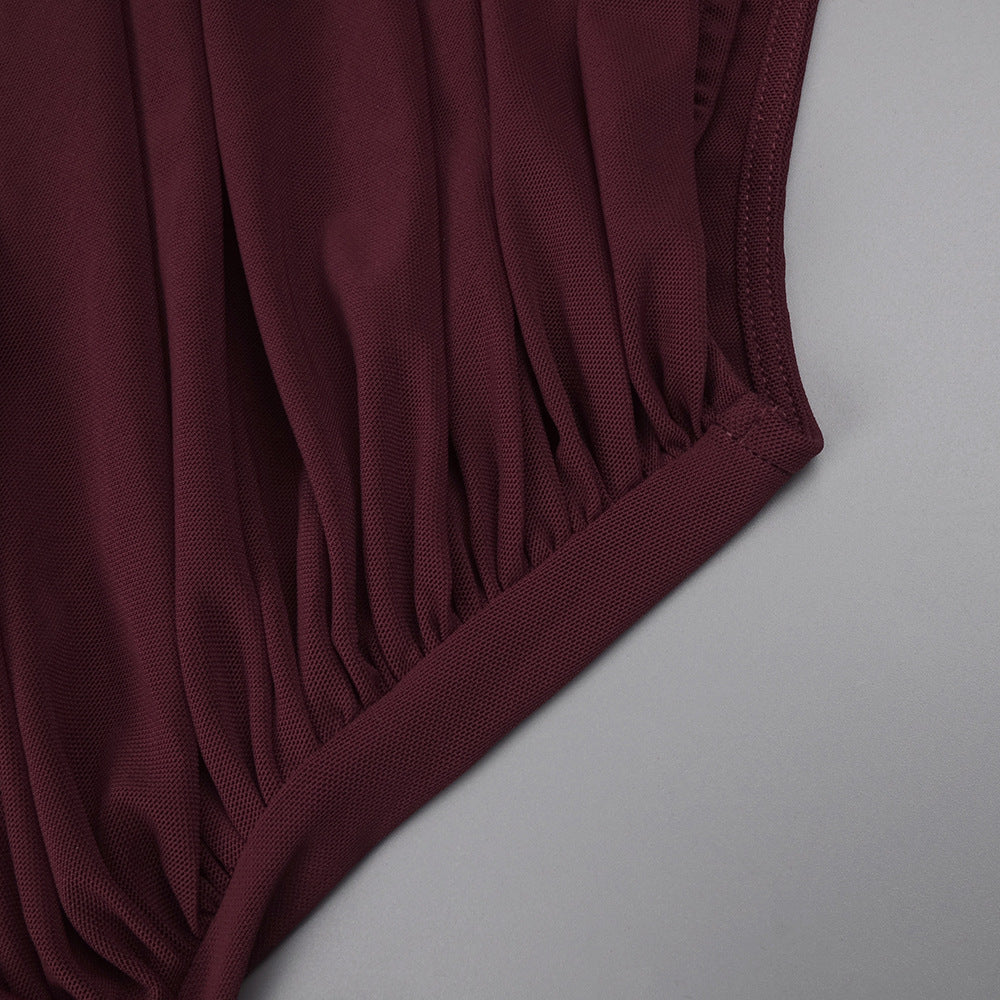 Instinct One Shoulder Draped Ruched Mini Dress Burgundy