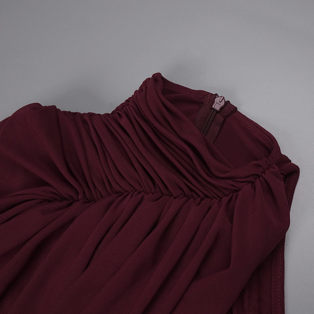 Instinct One Shoulder Draped Ruched Mini Dress Burgundy