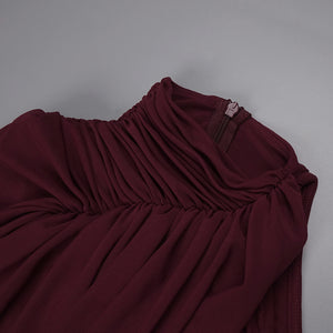 Instinct One Shoulder Draped Ruched Mini Dress Burgundy