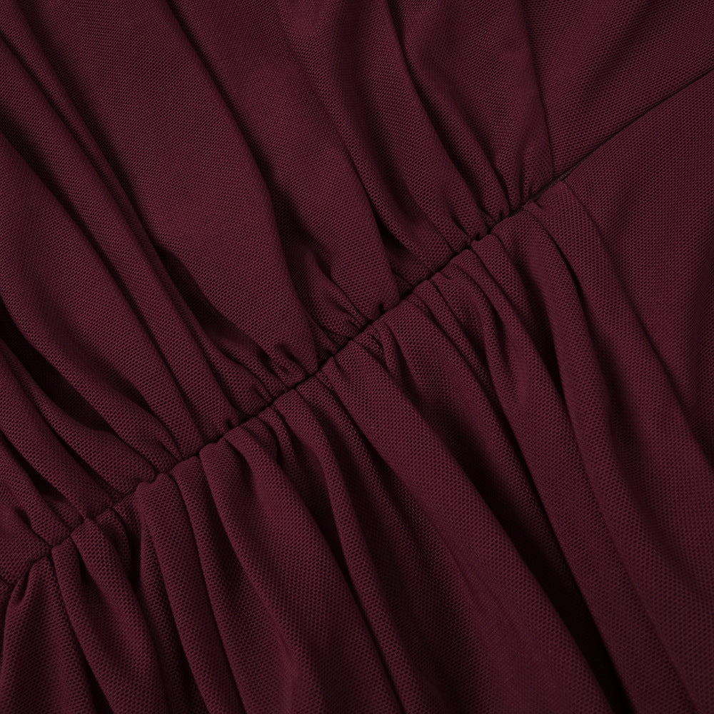 Instinct One Shoulder Draped Ruched Mini Dress Burgundy