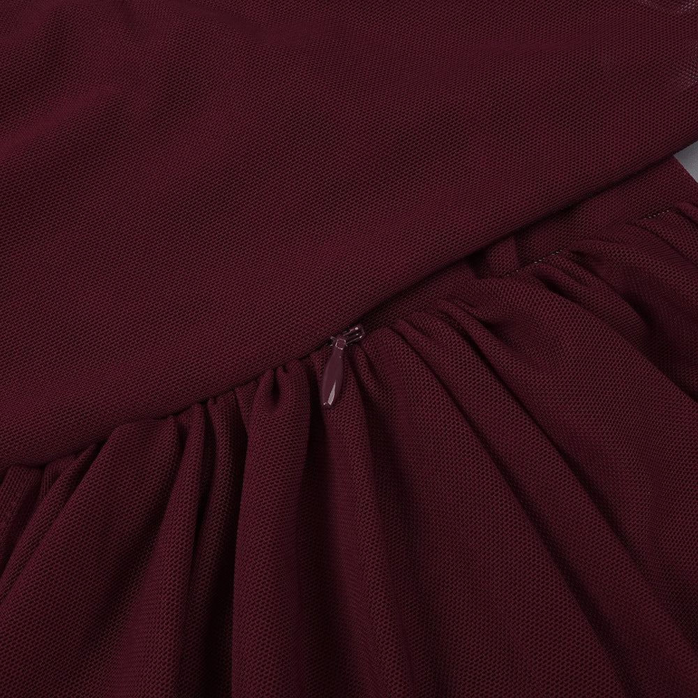 Instinct One Shoulder Draped Ruched Mini Dress Burgundy