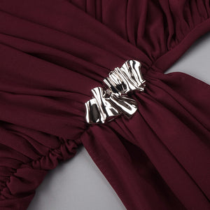 Instinct One Shoulder Draped Ruched Mini Dress Burgundy