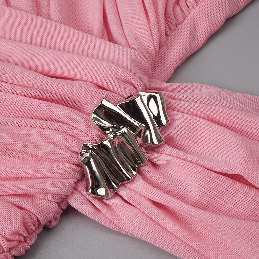 Instinct One Shoulder Draped Ruched Mini Dress Pink