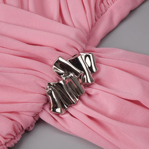 Instinct One Shoulder Draped Ruched Mini Dress Pink