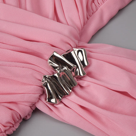 Instinct One Shoulder Draped Ruched Mini Dress Pink