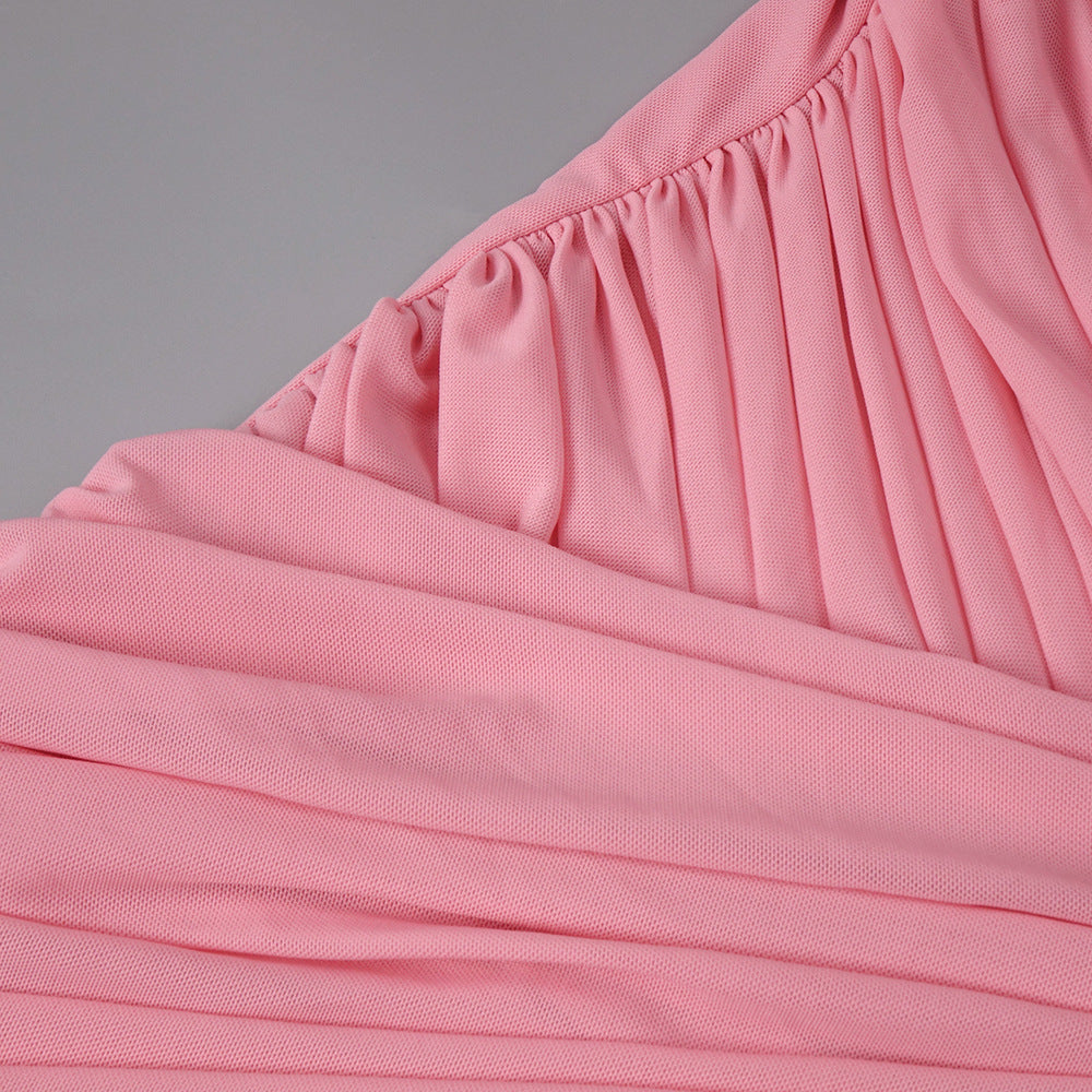 Instinct One Shoulder Draped Ruched Mini Dress Pink