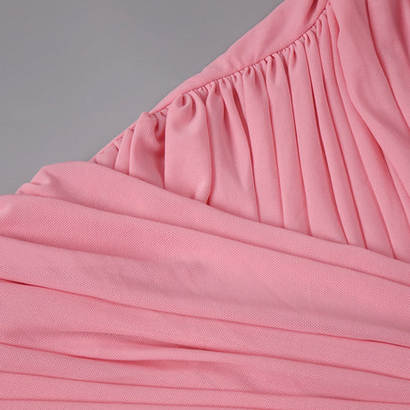 Instinct One Shoulder Draped Ruched Mini Dress Pink