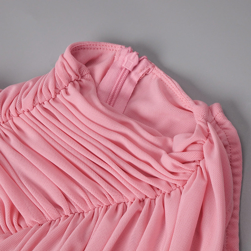 Instinct One Shoulder Draped Ruched Mini Dress Pink