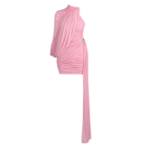 Instinct One Shoulder Draped Ruched Mini Dress Pink