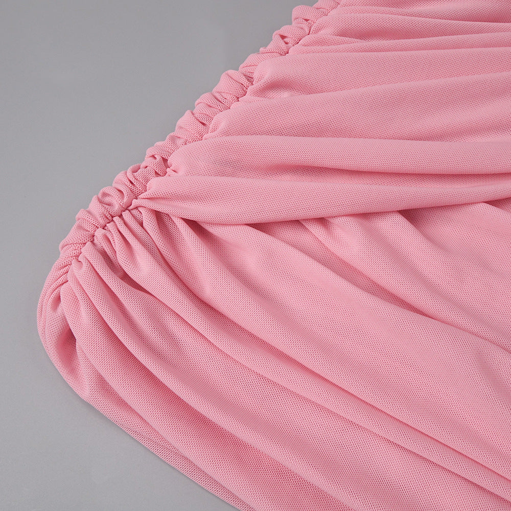 Instinct One Shoulder Draped Ruched Mini Dress Pink