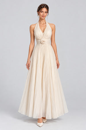 Isabeau Halter Rosette Waist Maxi Dress - White_-_selmori.com_-_01