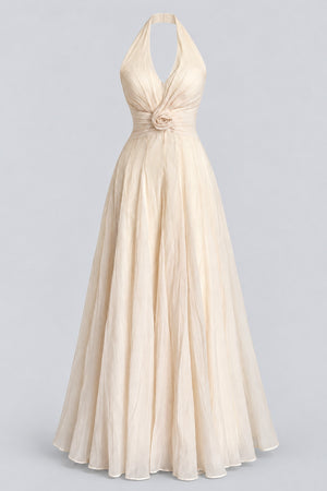 Isabeau Halter Rosette Waist Maxi Dress - White_-_selmori.com_-_03