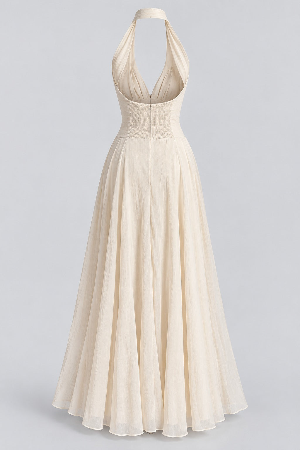 Isabeau Halter Rosette Waist Maxi Dress - White_-_selmori.com_-_04