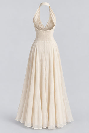 Isabeau Halter Rosette Waist Maxi Dress - White_-_selmori.com_-_04