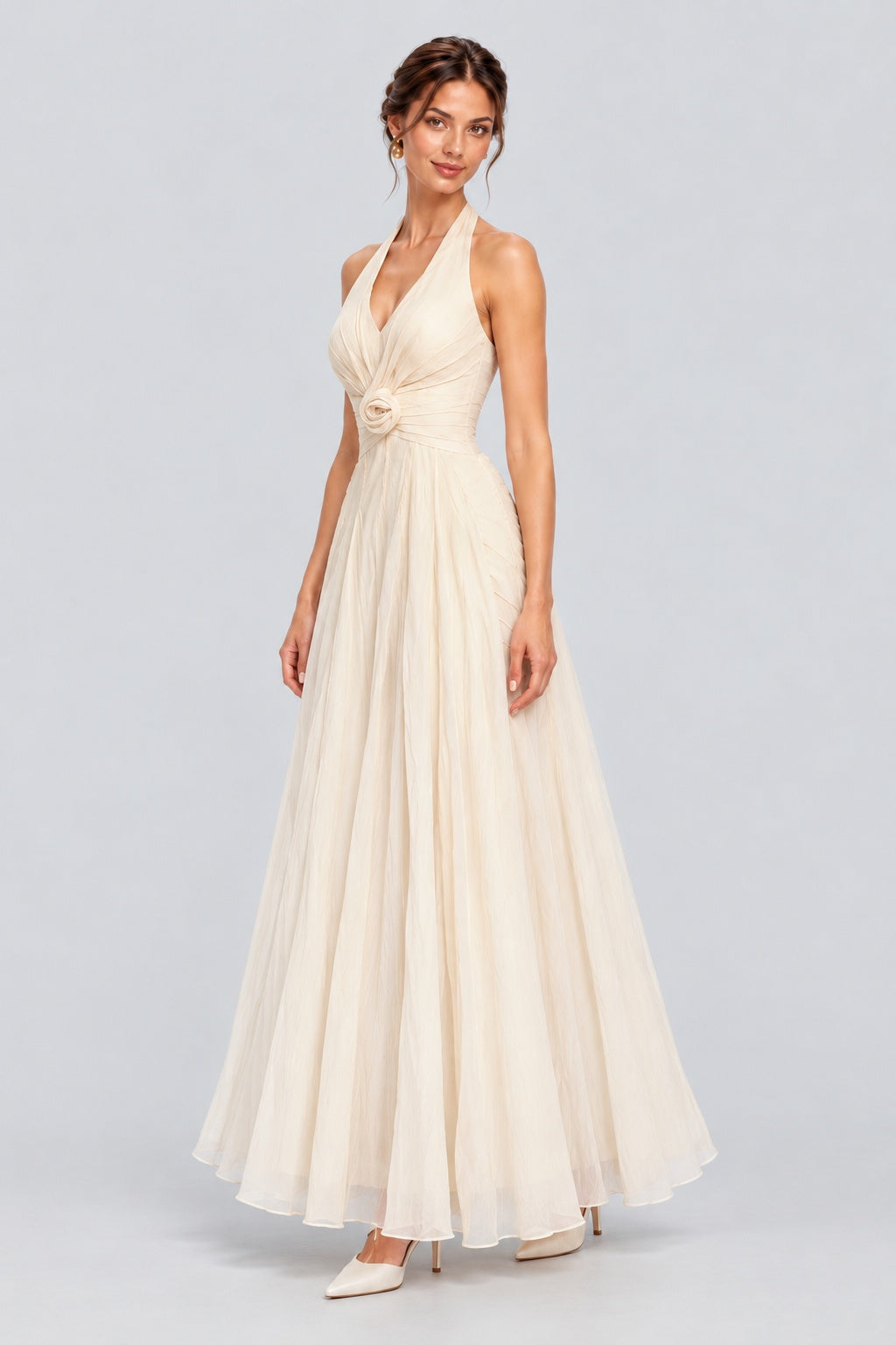 Isabeau Halter Rosette Waist Maxi Dress - White_-_selmori.com_-_05