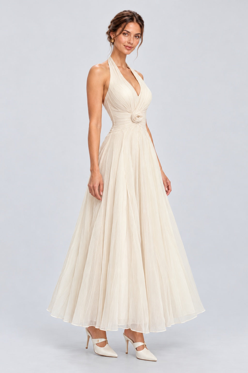 Isabeau Halter Rosette Waist Maxi Dress - White_-_selmori.com_-_06