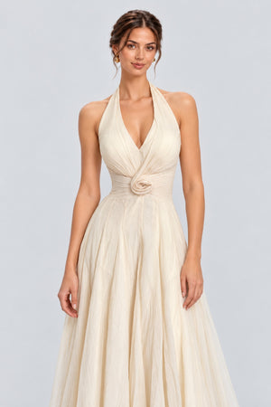 Isabeau Halter Rosette Waist Maxi Dress - White_-_selmori.com_-_07