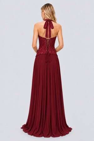Isaline Halter Lace Corset Maxi Dress - Burgundy_-_selmori.com_-_02
