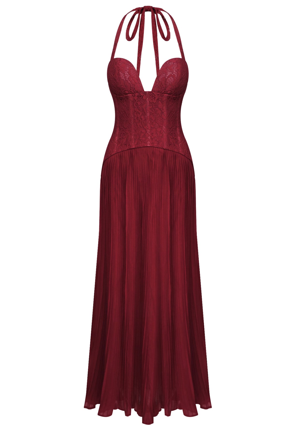 Isaline Halter Lace Corset Maxi Dress - Burgundy_-_selmori.com_-_03