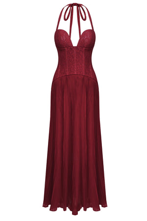 Isaline Halter Lace Corset Maxi Dress - Burgundy_-_selmori.com_-_03