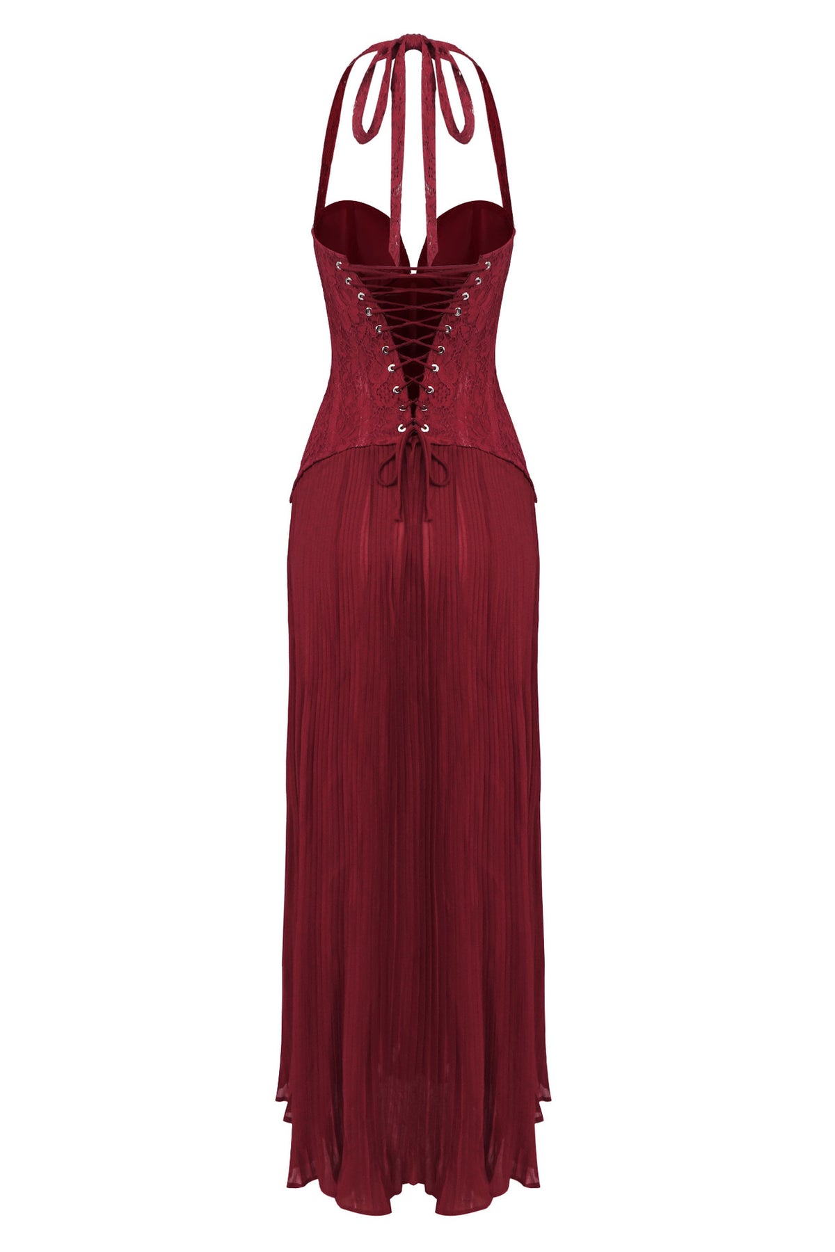 Isaline Halter Lace Corset Maxi Dress - Burgundy_-_selmori.com_-_04