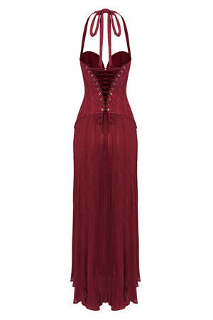 Isaline Halter Lace Corset Maxi Dress - Burgundy_-_selmori.com_-_04