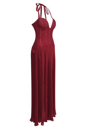 Isaline Halter Lace Corset Maxi Dress - Burgundy_-_selmori.com_-_08