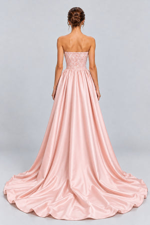 Isméliane Strapless Floral-Beaded Maxi Dress with Satin Overskirt - Pink_-_selmori.com_-_02