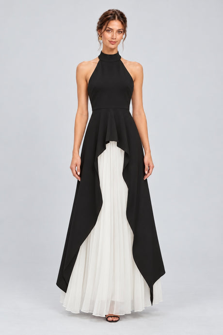 Juliette Halterneck Layered Maxi Dress - Black - Front