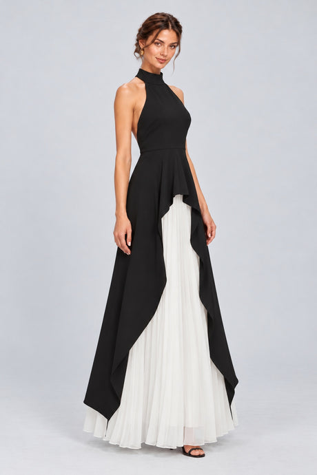 Juliette Halterneck Layered Maxi Dress - Black - Front ghost mannequin