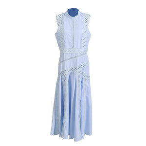 Léandra Lace Sleeveless High Neck A-Line Midi Dress