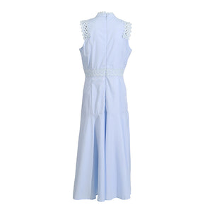 Léandra Lace Sleeveless High Neck A-Line Midi Dress