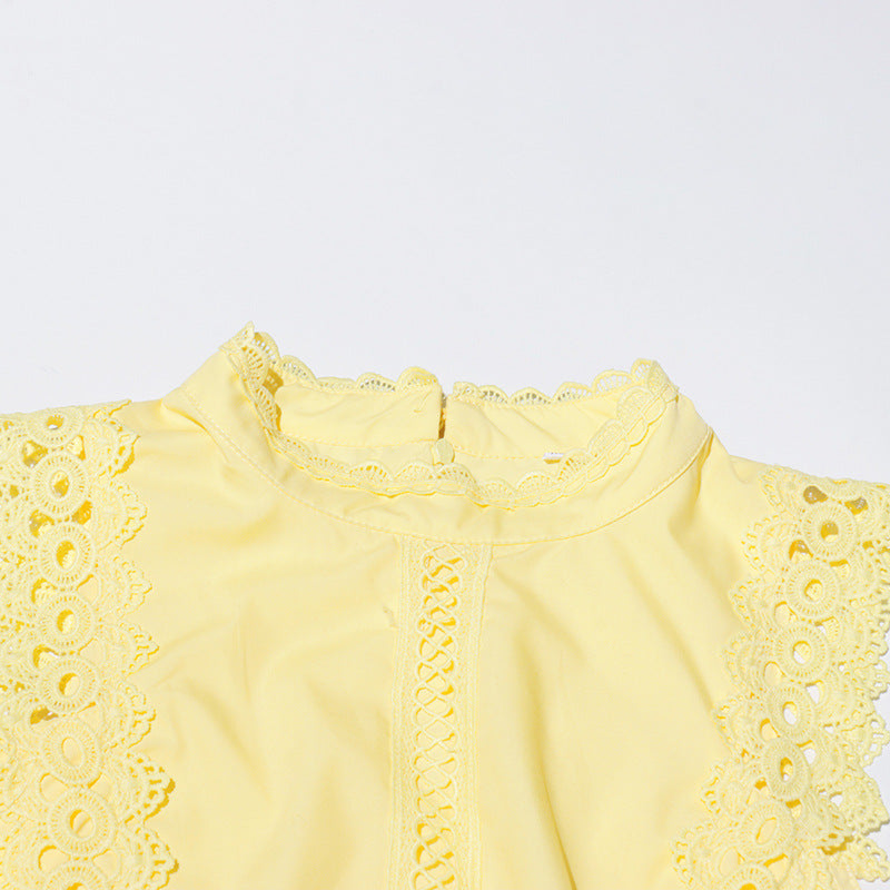 Léandra Lace Sleeveless High Neck A-Line Midi Dress