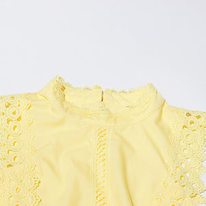 Léandra Lace Sleeveless High Neck A-Line Midi Dress