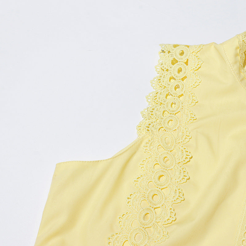 Léandra Lace Sleeveless High Neck A-Line Midi Dress
