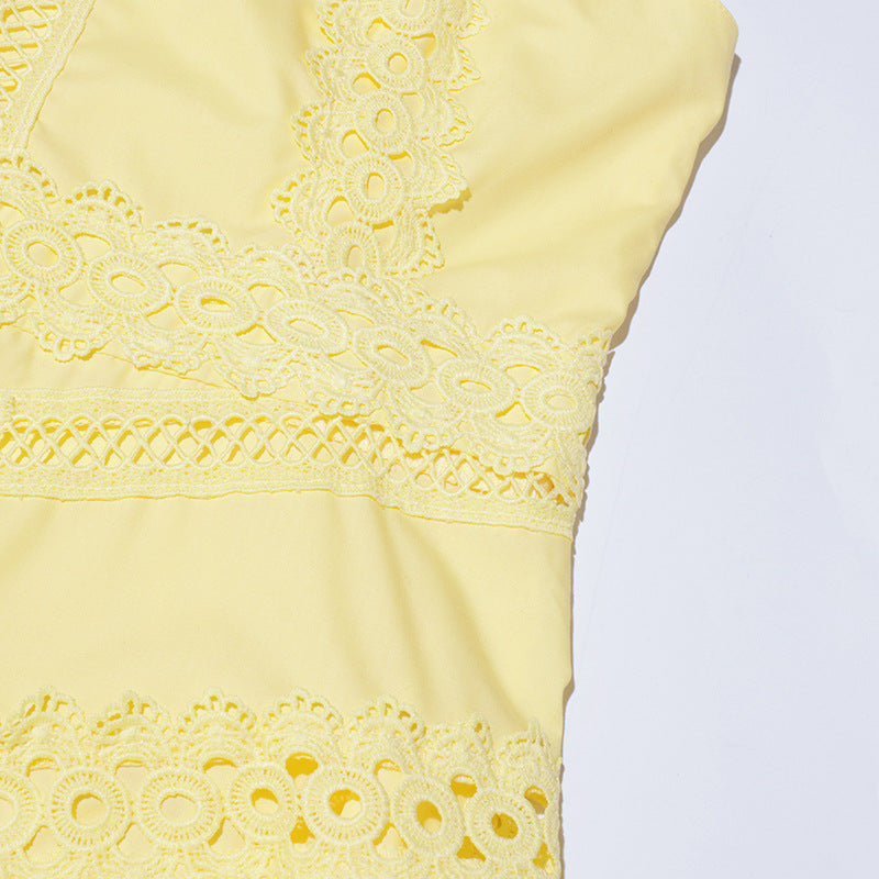 Léandra Lace Sleeveless High Neck A-Line Midi Dress